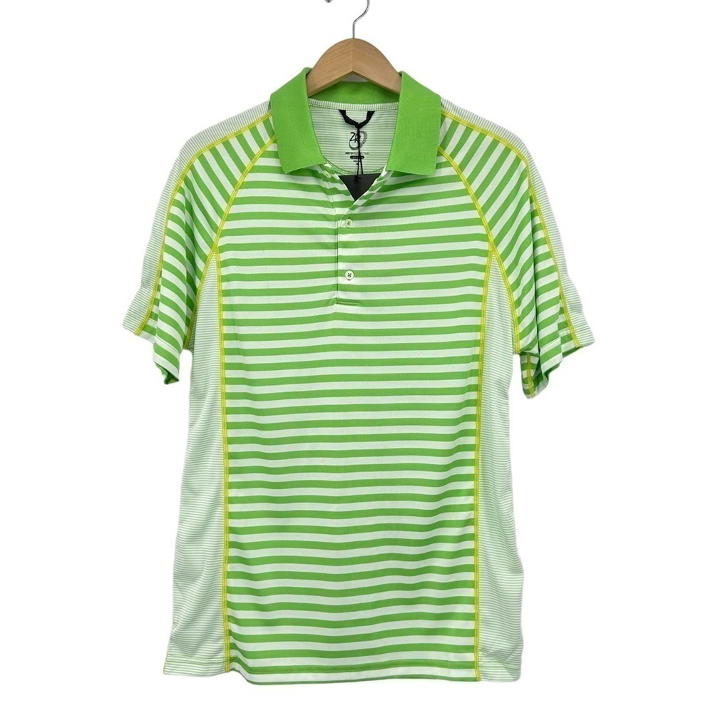 NEW Zero Restriction Leaderboard Stripe Polo‎ Shirt Grasshopper/White Size Small
